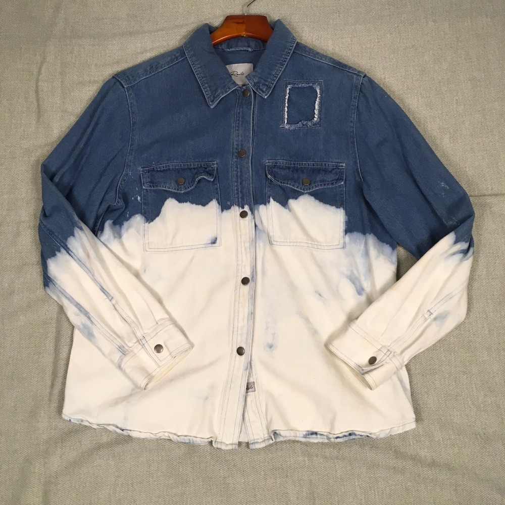 Rails Denim Dip Dye Bleached Distressed Shirt Button Front Turner Size M